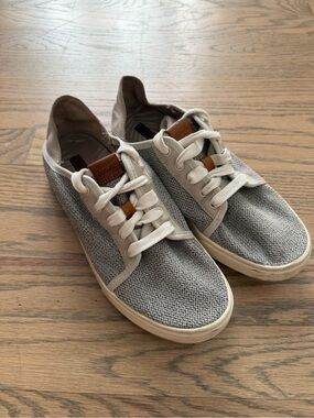 OluKai Light Gray Woven Canvas Sneakers with Tan Accents
